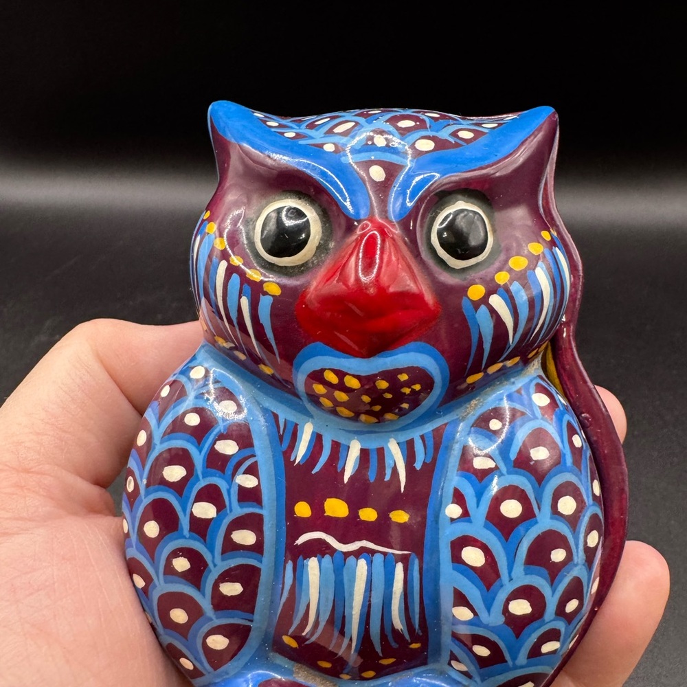 Hand Painted Trinket Box Mexican Pottery Colorful Ceramic Owl